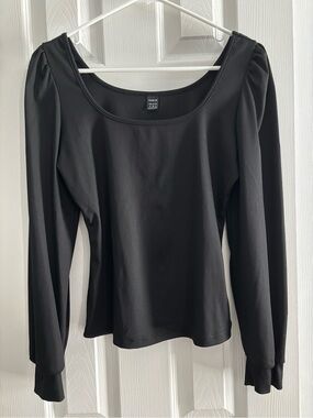 SHEIN Black Ribbed Long-Sleeve Scoop Neck Top